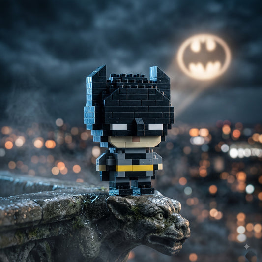 Close up of Batman micro brick detail and 4mm bricks, Adult Money
