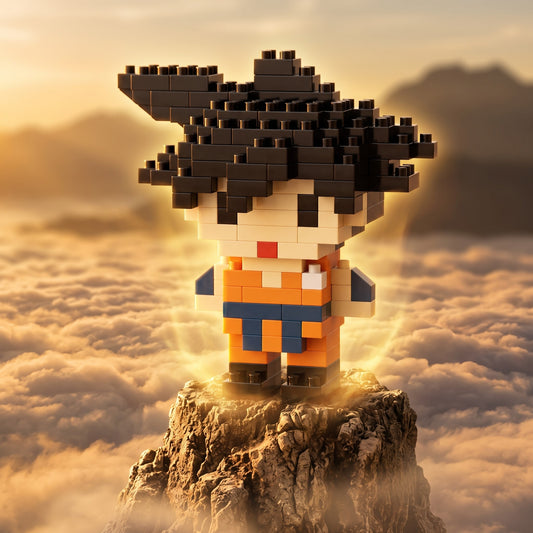 Close up of Goku micro brick detail and 4mm bricks, Adult Money