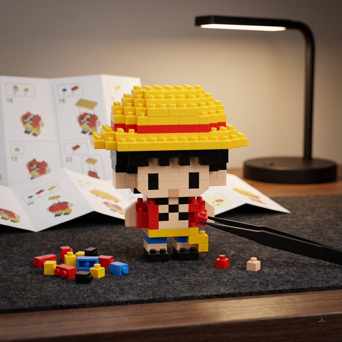 Luffy micro brick kit shown in hand for scale, Adult Money