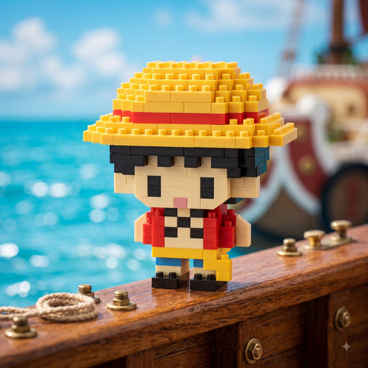 Close up of Luffy micro brick detail and 4mm bricks, Adult Money
