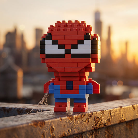 Close up of Spider-Man micro brick detail and 4mm bricks, Adult Money