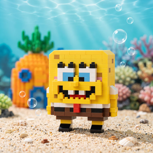 Close up of SpongeBob micro brick detail and 4mm bricks, Adult Money